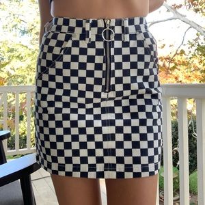 black and white checked zip up mini skirt